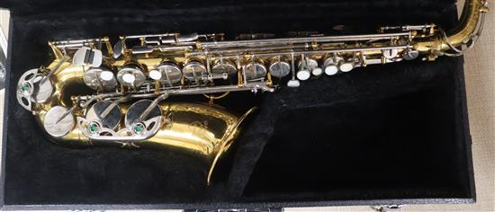 A cased Bracon saxophone